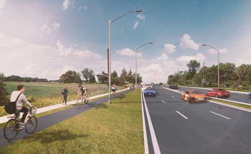 View of southbound Trafalgar Road lanes from Marvin Avenue to Settlers Road