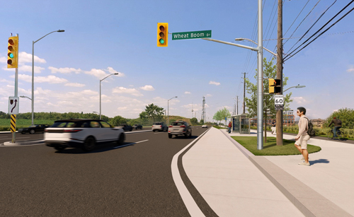 View of northbound Trafalgar Road lanes at Wheat Boom Drive