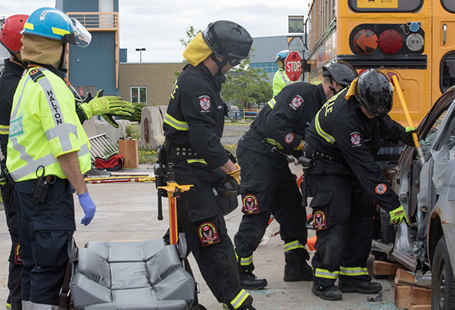 First responders preparing a mock extraction.